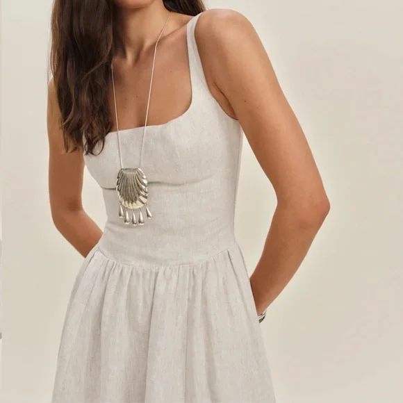 Reformation Janu Linen Dress Oatmeal